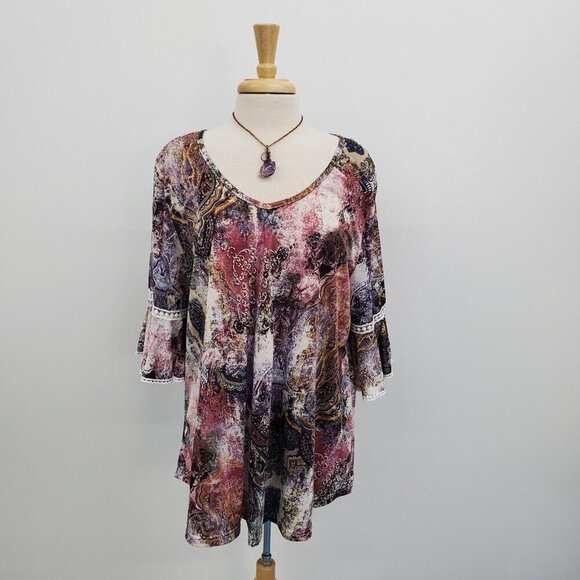 Stem & Vine Tops - Stem & Vine Womens Paisley Print Boho Tunic Top Plus Size 2X Bell Sleeves V-Neck